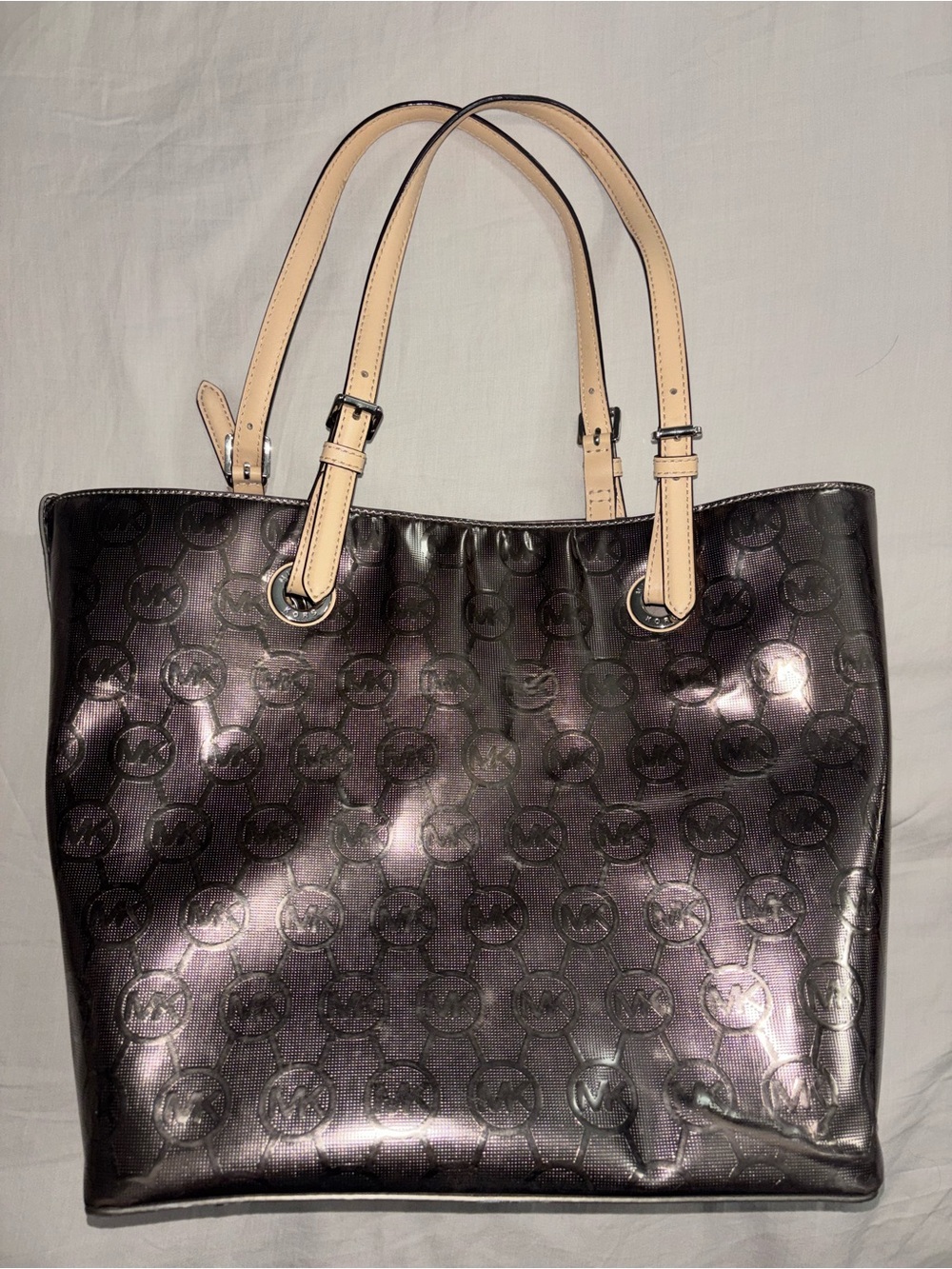 Michael Kors Metallic Plum Tote with Beige Straps